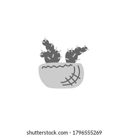 Dibujó mano a Cactus aislado sobre fondo blanco. Suculentos en una olla de cerámica.