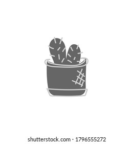 Hand drawn Cactus isolated on white background. Succulents in ceramic pot.