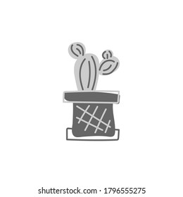 Hand drawn Cactus isolated on white background. Succulents in ceramic pot.