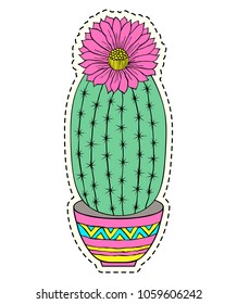 Hand drawn cactus on white background.Sticker for laptop sleeves,skins,cases,wallets etc. Vector illustration.