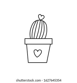 Hand drawn cactus plant flat vector icon isolated on a white background.Valentine's day concept cactus icon.