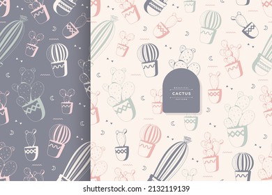 hand drawn cactus plant seamless pattern template