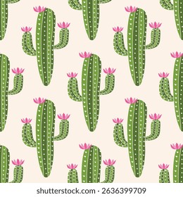 Hand drawn cactus plant seamless pattern.