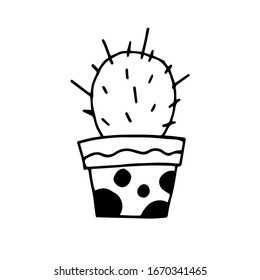 Hand drawn cactus in the pot. Cute doodle vector illustration. Cozy home.