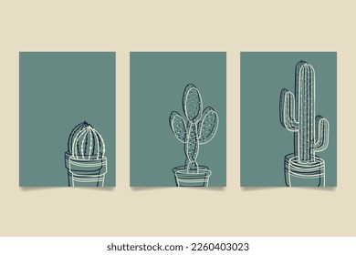 hand drawn cactus pot green background