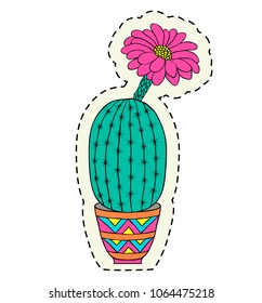 Hand drawn cactus in pot on white background.Sticker for laptop sleeves,skins,cases,wallets etc. Vector illustration.