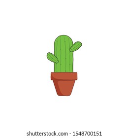 hand drawn cactus with pot vector illustration