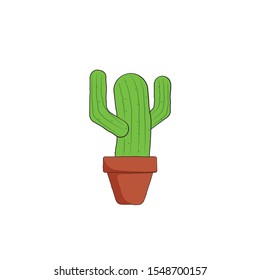 hand drawn cactus with pot vector illustration