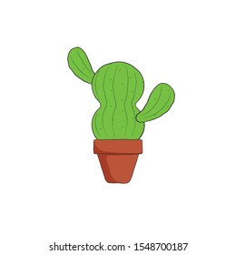 hand drawn cactus with pot vector illustration