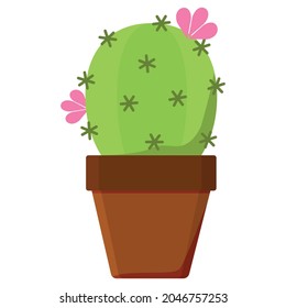 Hand drawn cactus in a pot. Vector illustration.