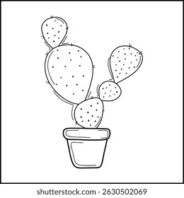 Hand Drawn Cactus in Pot Vector Illustration - Minimal Doodle Style Indoor Plant