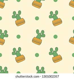 hand drawn cactus in pots seamless pattern illustration vector