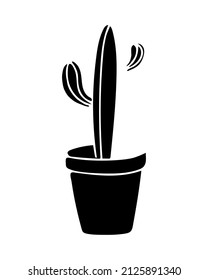 Hand drawn cactus in the pots. Vector illustration black and white home plants.