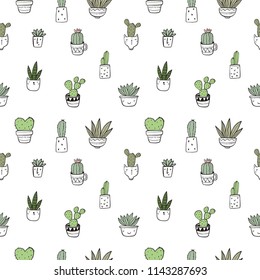 Hand drawn cactus print. Seamless pattern