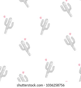 Hand Drawn Cactus Seamless Pattern And Background Design For Printing, Graphic T Shirt & Printed T Shirt