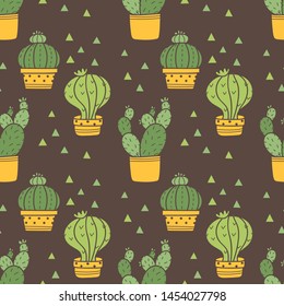 hand drawn cactus seamless pattern