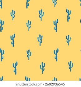 Hand drawn cactus seamless pattern with yellow background, vibrant summer design, great for textiles, banners, wallpapers, wrapping - vector