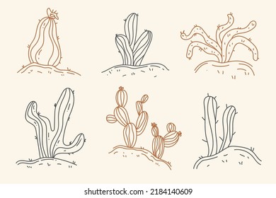 Hand drawn cactus set in a boho style desert