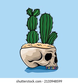 hand drawn cactus skull