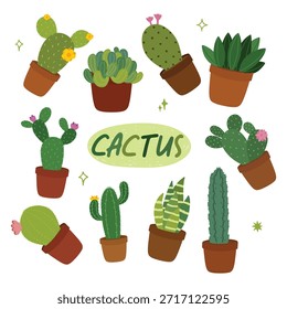 Conjunto de Clipart de cactus y Doodle suculento dibujado a mano