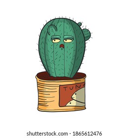 Hand drawn cactus, vector illustration of funny plant for postcard, promotional item or print