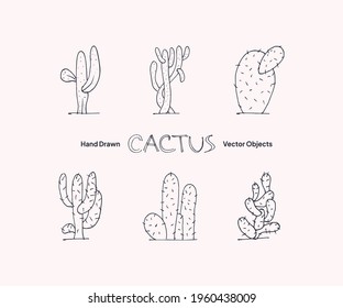 Hand drawn cactus vector objects collection