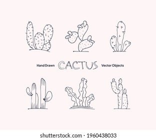 Hand drawn cactus vector objects collection