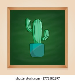hand drawn cactus vector on green chalkboard background
