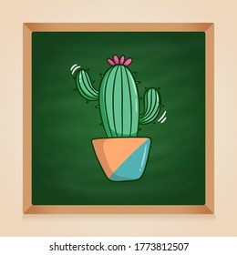 hand drawn cactus vector on green chalkboard background