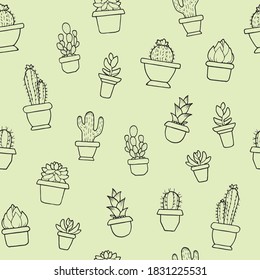 Hand drawn cactus vector pattern.