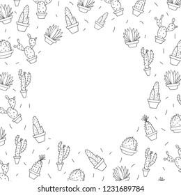 Hand drawn cactuses frame. Sketch for card,flyer,frame for any advertising etc.