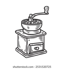 Hand Drawn Cafe And Coffee Illustration Colorless - Coffee Grinder