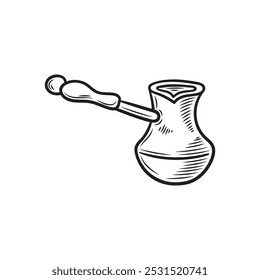 Hand Drawn Cafe And Coffee Illustration Colorless - Coffee Pot Turkish 02