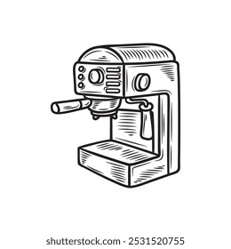 Hand Drawn Cafe And Coffee Illustration Colorless - Coffee Machine