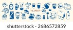Hand drawn cafe elements vector set, Whimsical coffee, milk, cake, croissant, Doodle cafes illustration, Sketch art for shops menu, advertising, branding, posters, banners, sticker, invitation, card