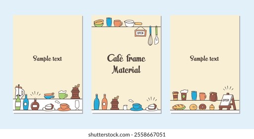 hand drawn cafe items frame set