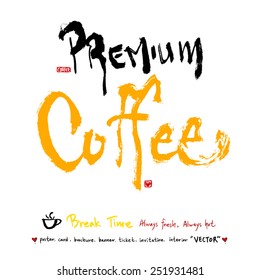 Hand drawn cafe poster illustration & calligraphy - vector