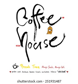 Hand drawn cafe poster illustration & calligraphy - vector