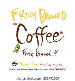Hand drawn cafe poster illustration & calligraphy - vector