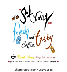 Hand drawn cafe poster illustration & calligraphy - vector