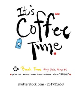 Hand drawn cafe poster illustration & calligraphy - vector