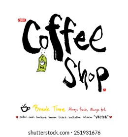 Hand drawn cafe poster illustration & calligraphy - vector
