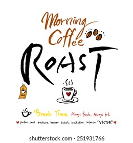 Hand drawn cafe poster illustration & calligraphy - vector