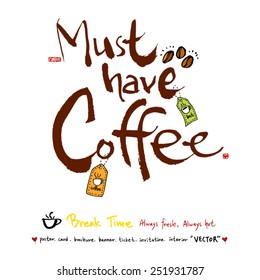 Hand drawn cafe poster illustration & calligraphy - vector