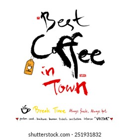 Hand drawn cafe poster illustration & calligraphy - vector