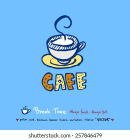 Hand drawn cafe poster illustration - vector
