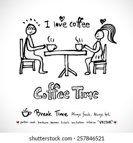 Hand drawn cafe poster illustration - vector