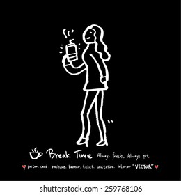 Hand drawn cafe poster illustration - vector
