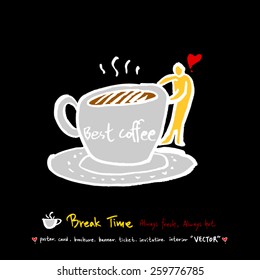Hand drawn cafe poster illustration - vector