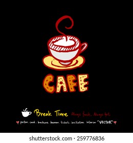 Hand drawn cafe poster illustration - vector